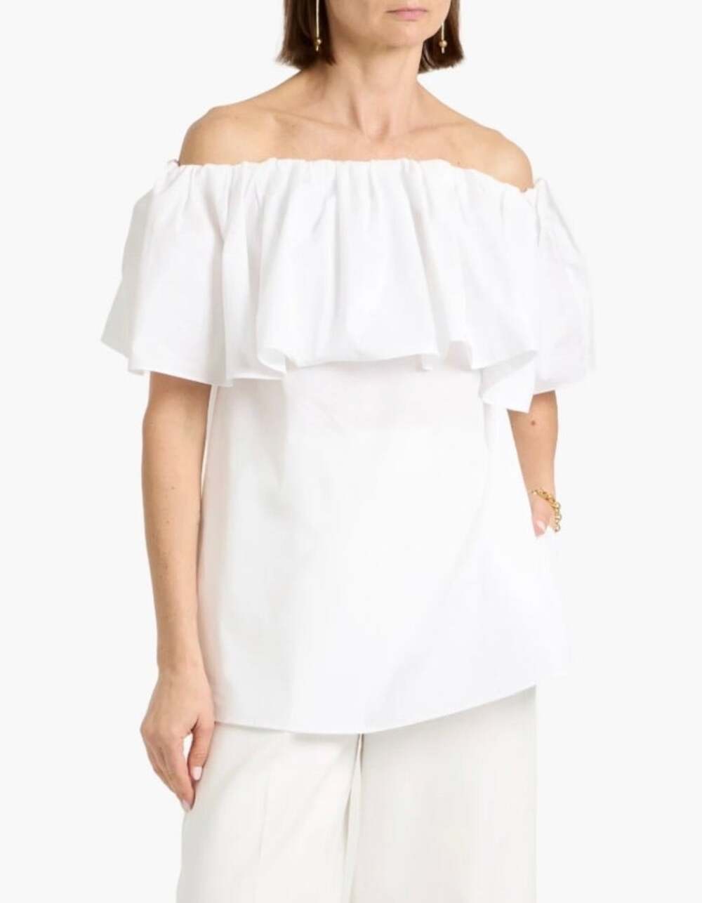 Max Mara Studio Peccati Off The Shoulder Ruffled Cotton Blouse 4 NWT